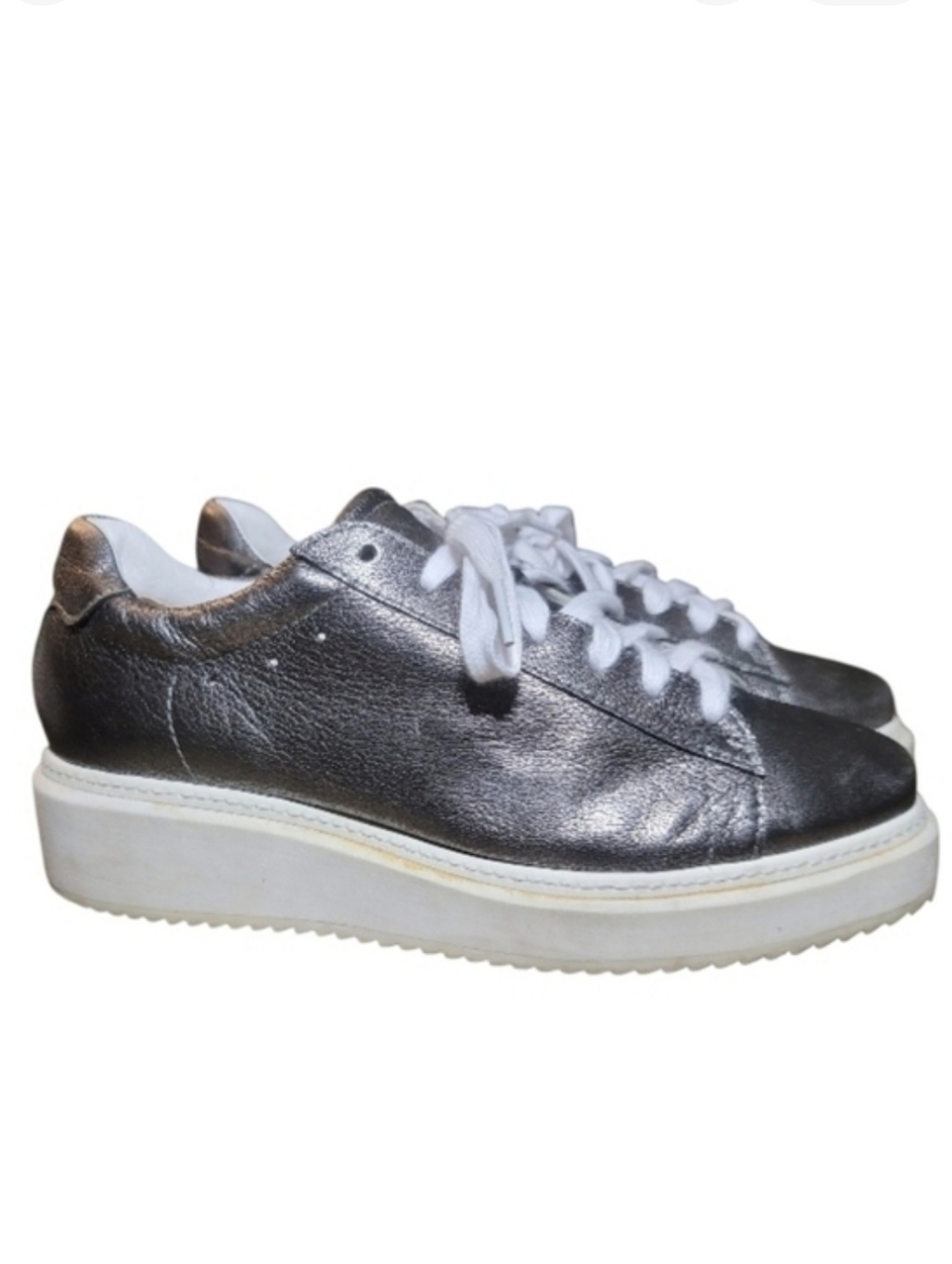 Homers Artisan Ista Gunmetal Metallic Silver Leather Sneaker Size 38.5 Women's 7